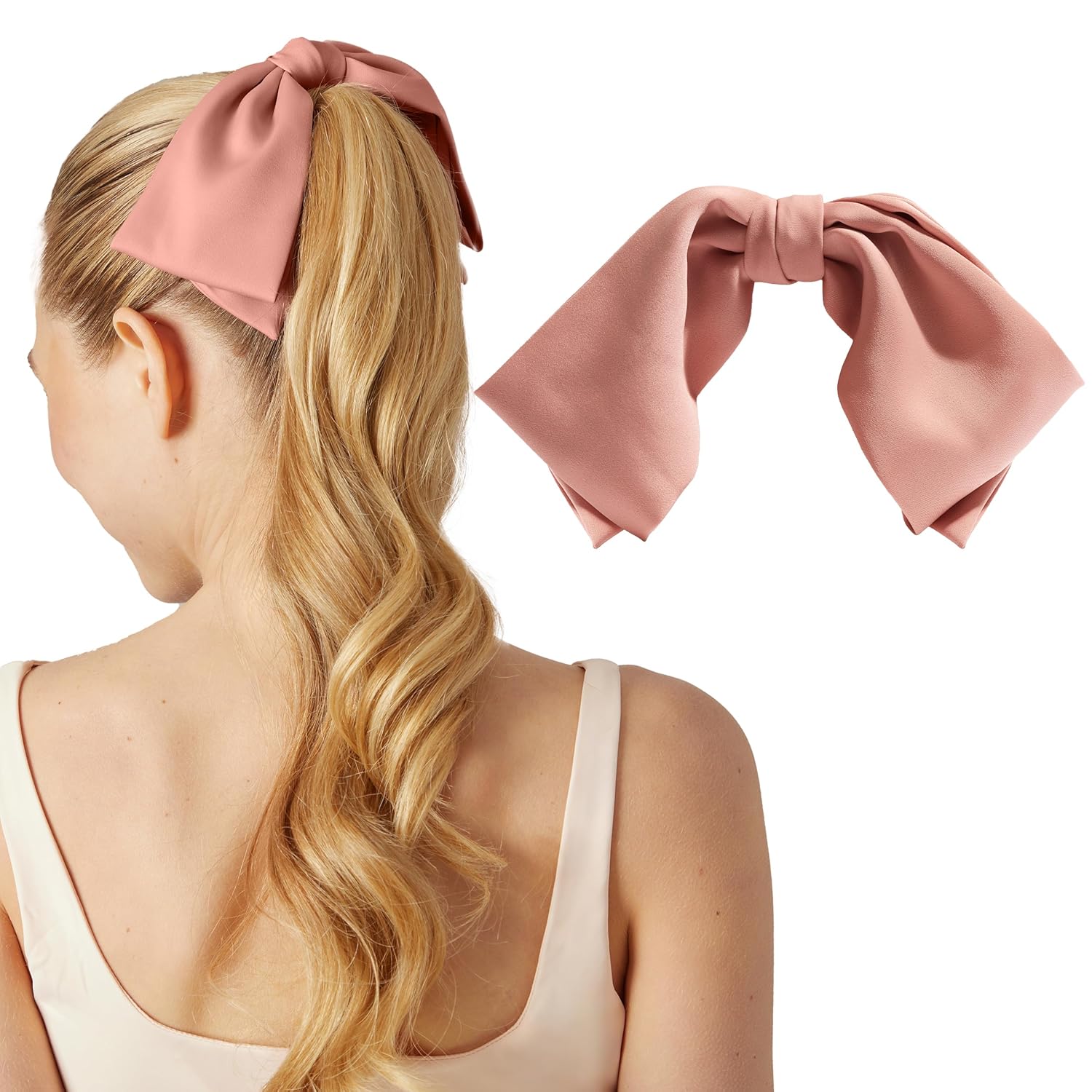 SH484 Kitsch Oversized Hair Bows for Women - Recycled Polyester Material | Stylish and Elegant | Cute Hair Bow Clips | Ideal Gifts for Women - Rosewood, 1pc - Image 1
