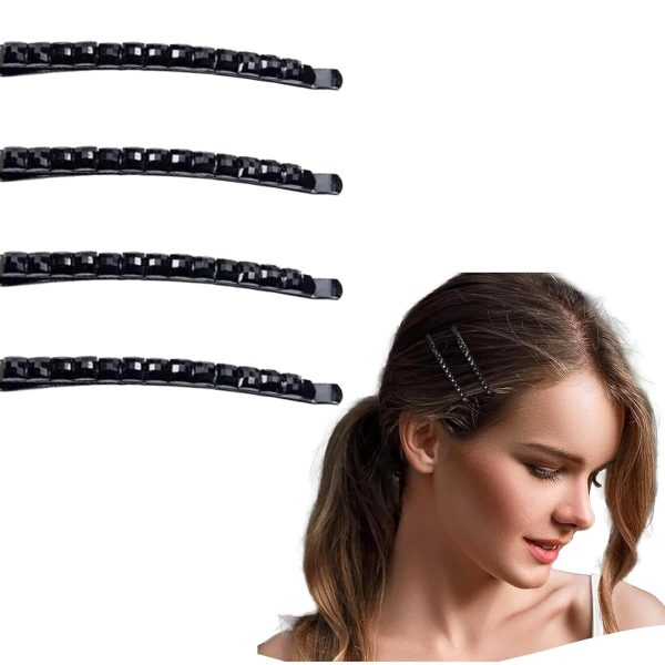 4Pcs Black Rhinestone Bobby Pins, Sparkly Crystal Diamondr for Women, Metal Decorative Barrettes for Hair Accessories, 2.56"