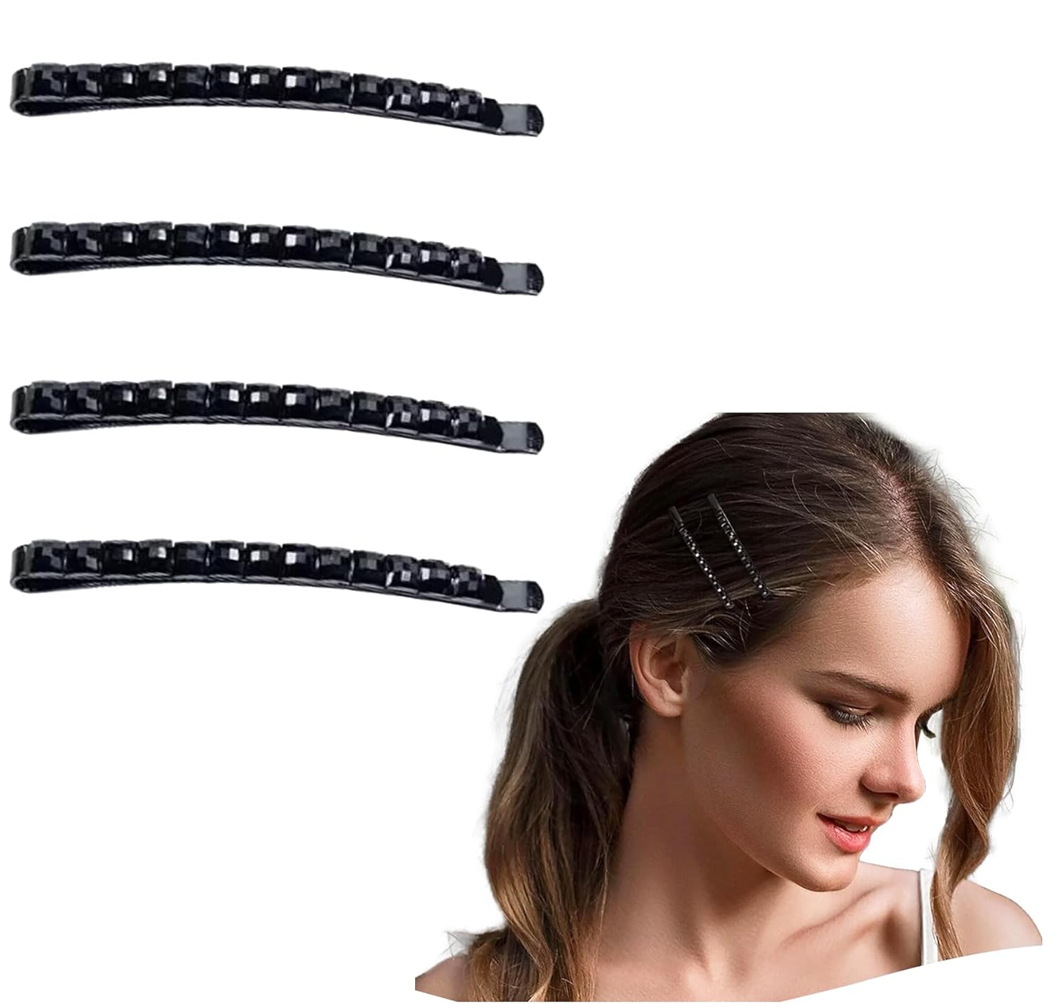 SH490 4Pcs Black Rhinestone Bobby Pins, Sparkly Crystal Diamondr for Women, Metal Decorative Barrettes for Hair Accessories, 2.56" - Image 1