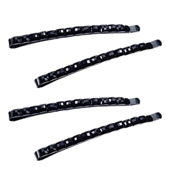 4Pcs Black Rhinestone Bobby Pins, Black Bobby Pins，Sparkly Crystal Diamond Hair Pins for Women, Metal Decorative Hair Barrettes for Decoration Hair Accessories，for Women