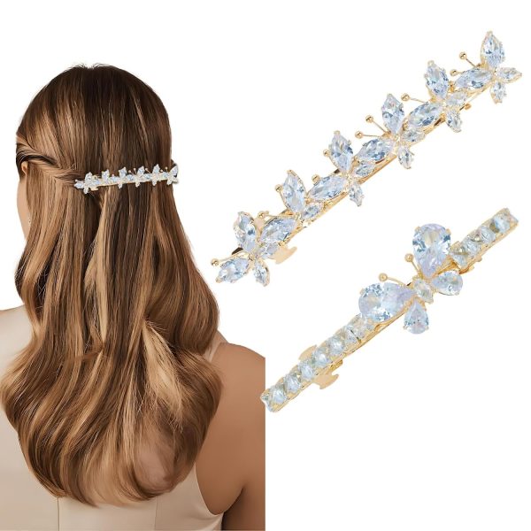 Hair Clips Barrettes Butterfly Gold Silver Rhinestone Diamond Wedding Bridal Short Cute Hair Clips Barrettes Fashion Accessories for Women Girls Thin Thick Hair