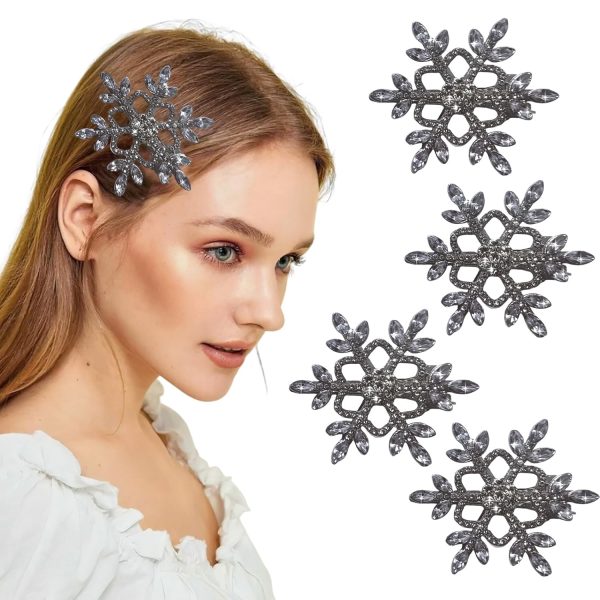Sparkly Rhinestone Snowflake Hair Clip Hair Barrettes for Women, Christmas Metal Alligator Clips Hair Accessories for Long Thick Hair Winter Xmas Hairpins Party Gifts (Black)