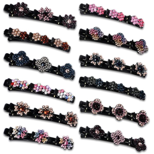12Pcs Braided Hair Clips for Women Sparkling Crystal Hair Clips Shiny Flower Rhinestone Hair Pins Multiple Styles Barrettes Braided Duckbill Hairpin for Women