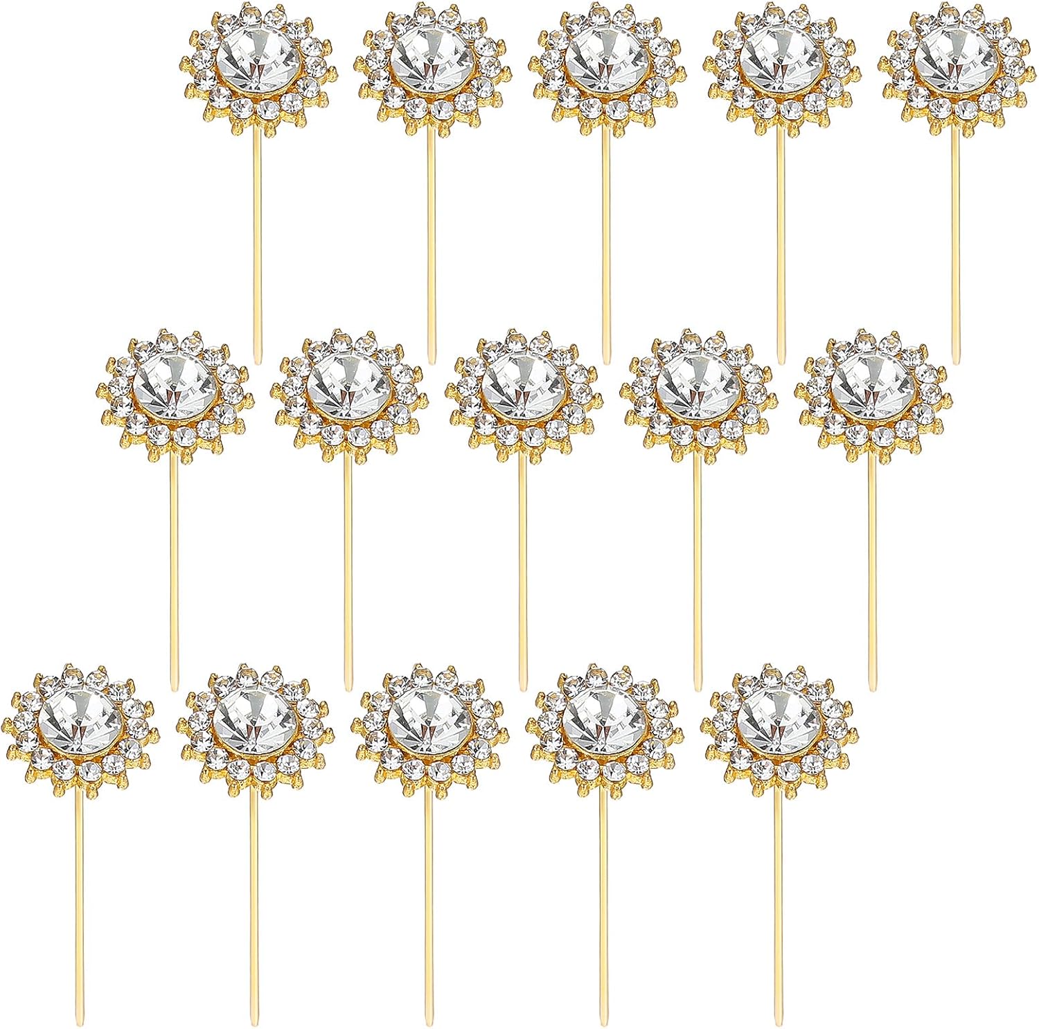 SH514 15Pcs Diamond Pins for Bouquets, Rhinestone Flower Head Decorative Pins, Diamond Head Flower Corsage Boutonniere Pin for Wedding Bouquet Jewelry Ornaments Decoration DIY Craft - Image 1