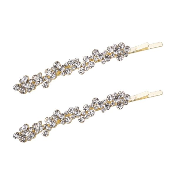 Rhinestone Hair Clips Bobby Pins for Women Small Thin Crystal Hairpins Barrettes Glitter Gold Metal Pins Side Clips Barrette Bridesmaid Bridal Wedding Prom Accessories 2 PCS