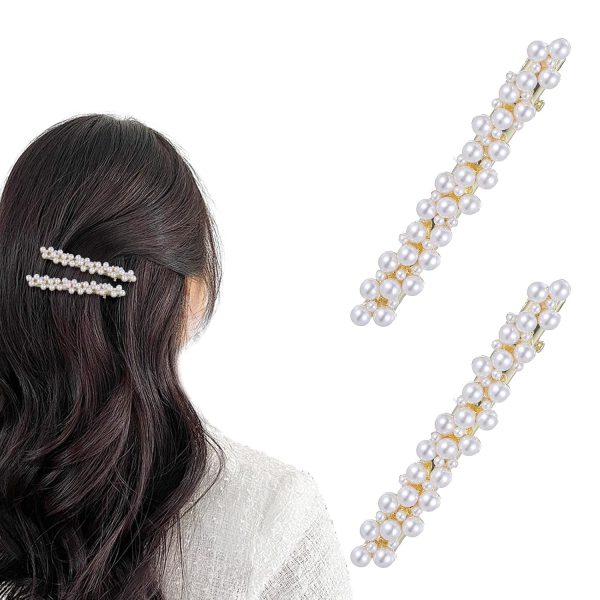 2Pcs Pearl Hair Clips for Women,Pearl Hair Barrette French Barrettes Vintage Wedding Accessories for Brides