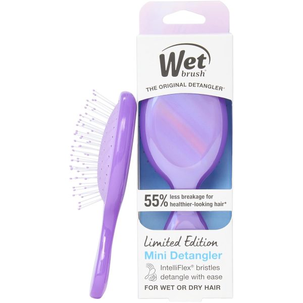 Wet Brush Mini Detangler Hair Brush for Gentle Knot Removal, Compact Travel Size, Soft Bristles for Pain-Free Detangling, Less Breakage, Works on All Hair Types, Limited Edition, Prismatic Glow Purple