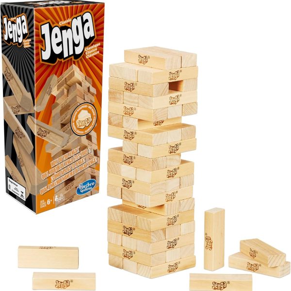 Jenga Game | The Original Wood Block Game with Genuine Hardwood Blocks | Stacking Tower | Ages 6+ | 1 or More Players | Party Games for Kids | Family Games