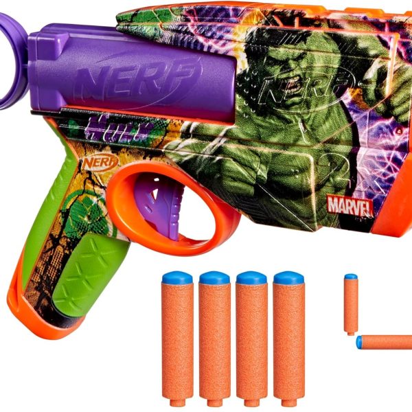 Nerf Marvel Hulk Dart Blaster | 4 Nerf N1 Foam Darts | Hulk-Inspired Blaster Skin Designs | Kids Christmas Stocking Stuffer Gifts |Outdoor Toys | Ages 8+ (Amazon Exclusive)