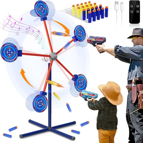 Rocket Shooting Games Toys with Rotating Target 2 Toy Guns 20 Foam Darts Kids Outdoor Toys for Boys Age 5 6 7 8 9 10+ Year Old Carnival Games Compatible with Nerf Guns