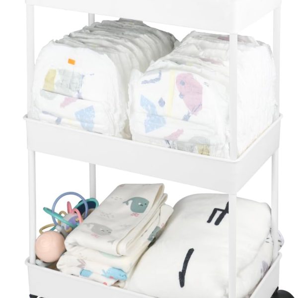 Baby Diaper Caddy, Plastic Movable Cart for Newborn Nursery Essentials Diaper Storage Caddy Organizer for Changing Table & Crib, Easy to Assemble, Beige