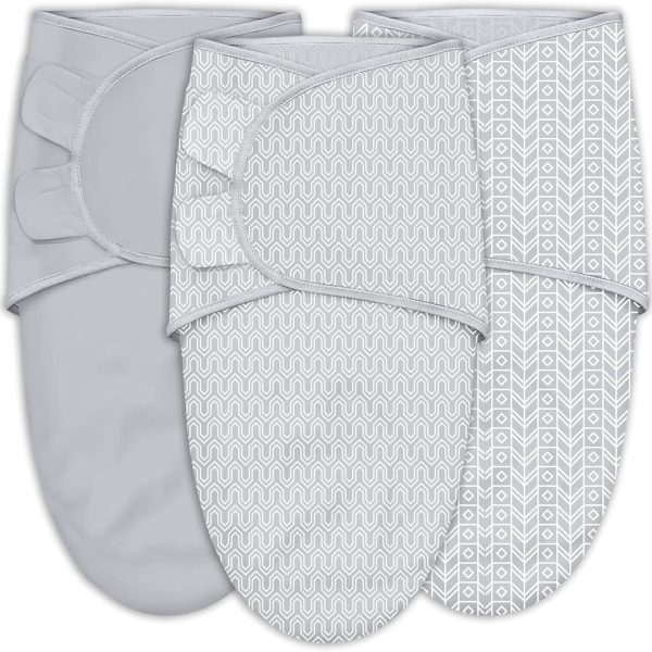 SWEET DOLPHIN 3-Pack Baby Swaddle Sleep Sacks - Newborn Swaddle Blanket with Soft Cotton - Ergonomic Wrap for Boys and Girls, 0-3 Months, Grey