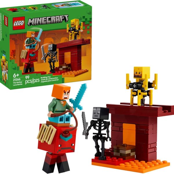 LEGO Minecraft The Nether Lava Battle Toy and Playset - Building Minecraft Toy for Kids, Ages 6+ - Alex, Wither Skeleton, Blaze and Strider Figures for Pretend Play - Gift Idea for Birthdays - 21266