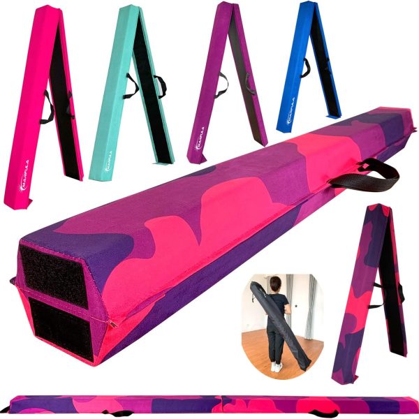 MARFULA 6 FT / 8 FT / 9 FT Folding Gymnastics Beam Foam Balance Floor Beam - Extra Firm - Suede Cover - Anti Slip Bottom with Carry Bag for Kids/Adults Home Use