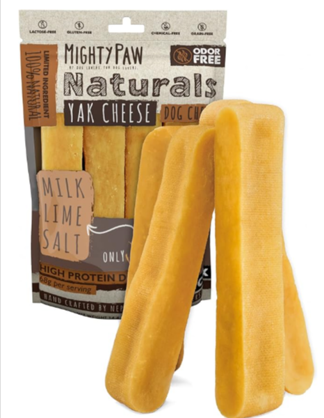 Mighty Paw Yak Cheese Dog Chews – All-Natural Long Lasting Hard Chew for Aggressive Chewers – High Protein, Odor-Free Dog Treat – 3 Ingredient Natural Yak Chews for Large Dogs – (4 Pack)