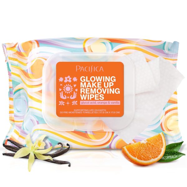 Pacifica Makeup Remover Face Wipes - Daily Facial Cleansing & Exfoliating Towelettes - Biodegradable - Organic - w/ Gycolic Acid - Clean Beauty Vegan & Cruelty-Free Dermatologist Tested 30 Count