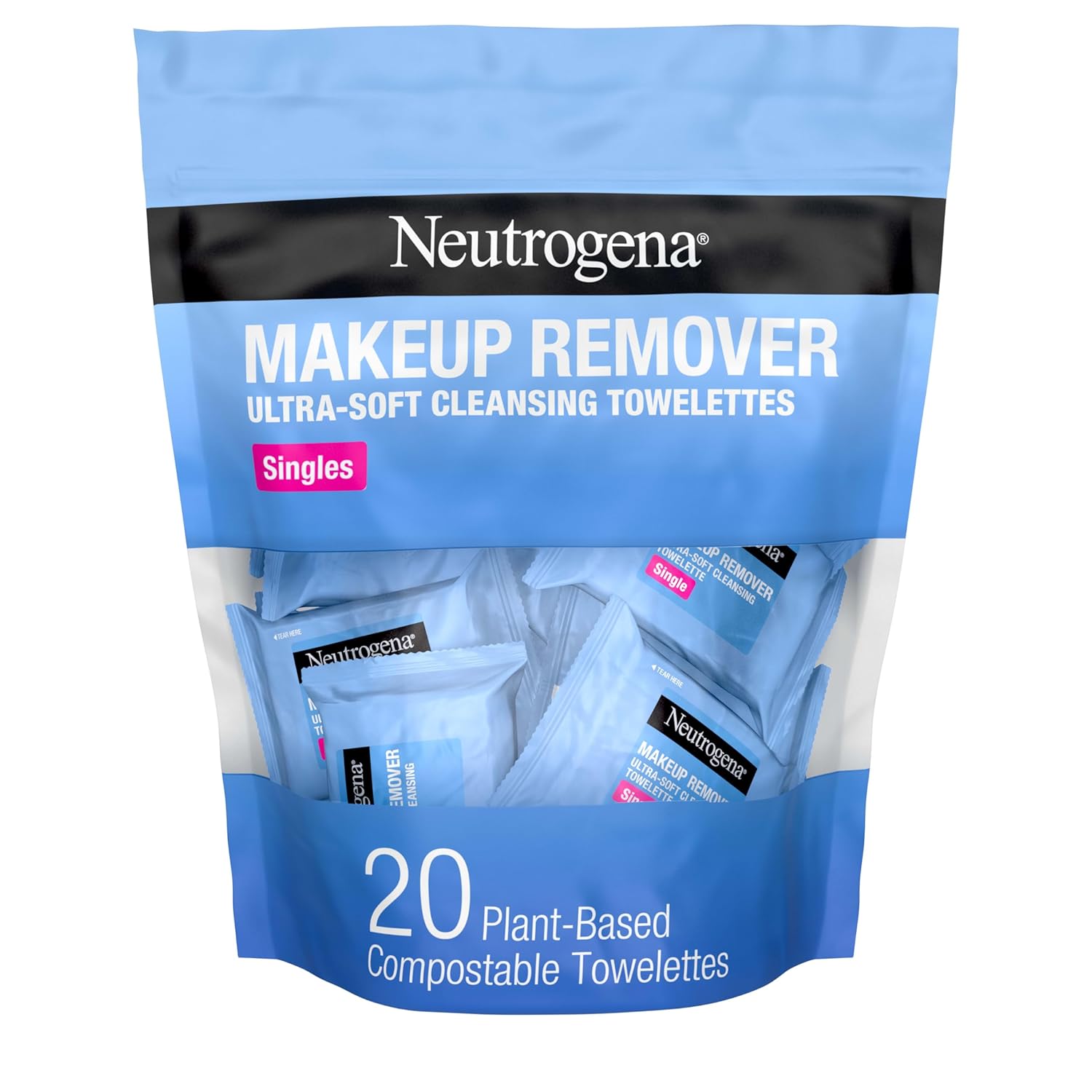 r44 Neutrogena Makeup Remover Wipes Singles, Individually Wrapped, Daily Facial Cleanser Towelettes, Gently Removes Oil & Makeup, Alcohol-Free, 20 ct - Image 1
