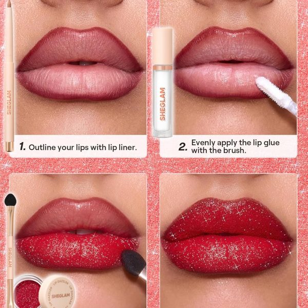 SHEGLAM Lip Dazzler Glitter Kit Long-Lasting Glitter Lip Gloss Sexy Super Stay Non-Sticky Shiny Liquid Kit Lipstick Y2K-Curtain Call