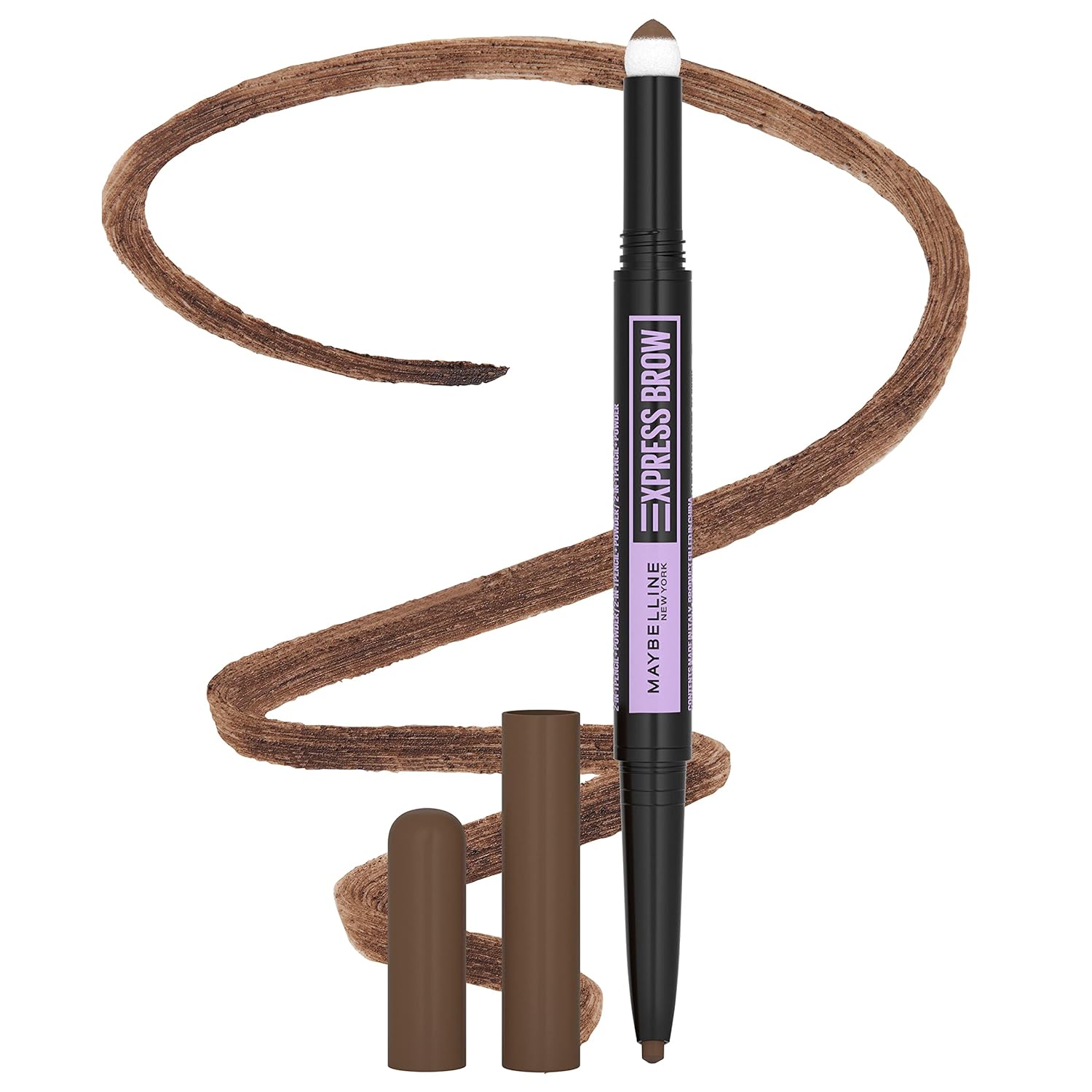 r96 Maybelline Express Brow 2-In-1 Pencil and Powder Eyebrow Makeup, Medium Brown, 1 Count - Image 1