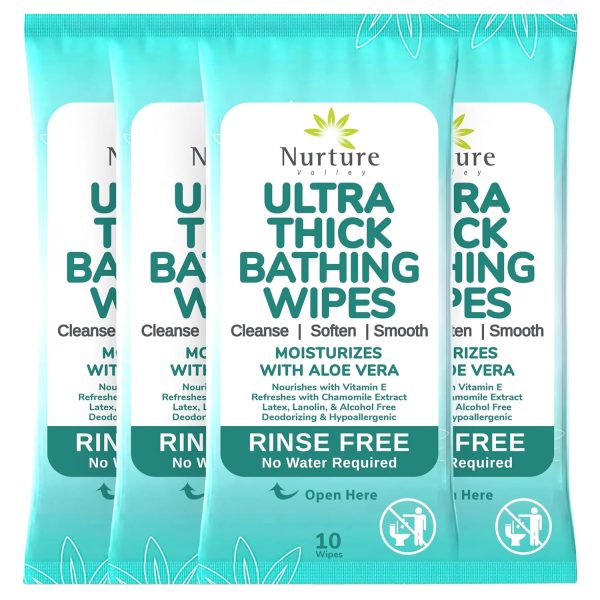 Nurture XL Ultra Thick Body Wipes for Adults w/Aloe | 40 Extra Large Disposable Cloth Wet Cleansing No Rinse Bathing Washcloths, Waterless Shower | Bath Wipe for Women, Men & Elderly