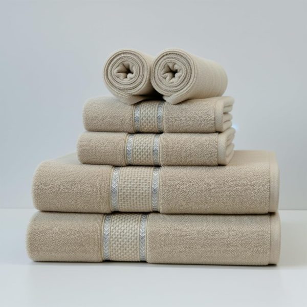 6-Piece Luxury Towel Set – 100% Cotton, 600 GSM – Ultra-Soft, Highly Absorbent & Quick Dry – 2 Bath Towels, 2 Hand Towels, 2 Washcloths – Beige