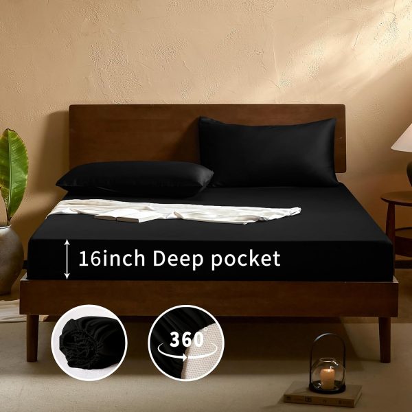 EVERLY King Sheets Set,Luxuriously 400 Thread Count Organic Viscose Derived from Bamboo Bed Sheet,Cooling Sheets for King Size 4 Piece Deep Pockets Bedding Sheets &Pillowcases-Black