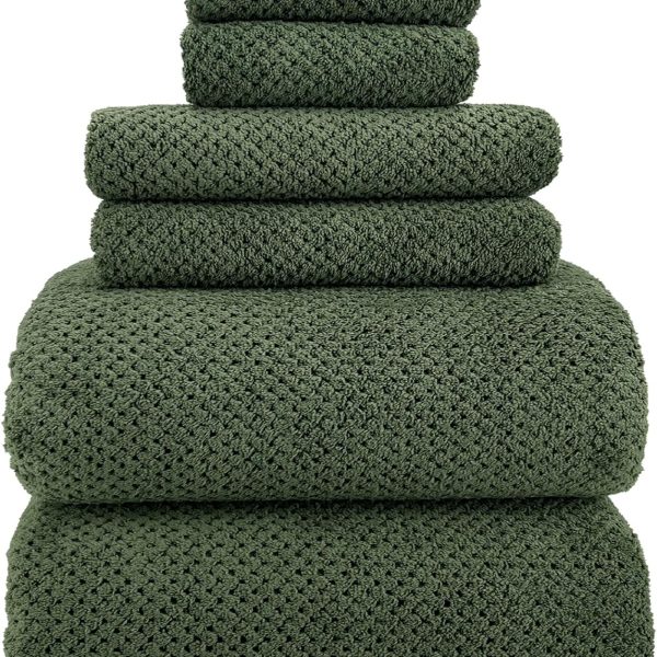 YTYC 39x78 Inch Oversized Bath Sheets Extra Large Bath Towels Set of 6 Super Soft Luxury Microfiber Shower Towels for Bathroom 80% Polyester(Olive Green,6 Piece)