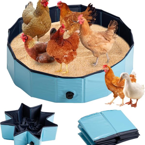 Chicken Dust Bath Tub Coop Bedding Lime House Roost Poultry Nesting Herbs Container Foldable Dog Cat Duck Pet Plastic Swimming Pool Multiple Usage High-Strength MDF Board Chicken Accessory (32*8 In)