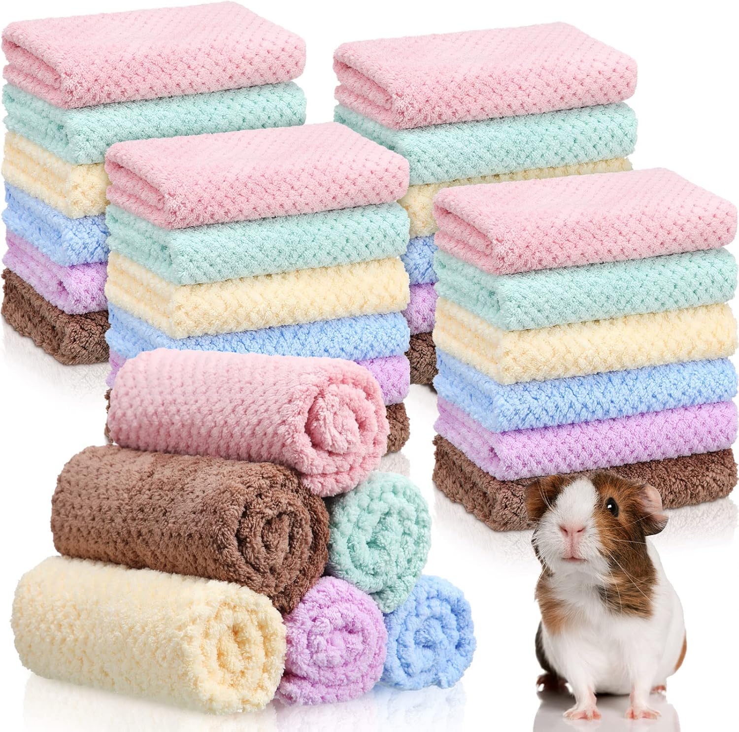 rm31 36 Pcs Guinea Pig Blankets Soft Fleece Cage Liners Guinea Pig Accessories Washable Bedding Sleeping Mats Absorbent Bath Towels for Small Animals Pets Rabbit Hamster Rat Dog Hedgehog, 11.8 x 11.8 Inch - Image 1