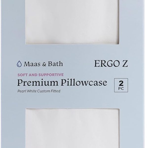 Maas & Bath Ergo Z Pillowcase - Premium Breathable Pillow Case for Quality Sleep, Made with Machine Washable Non-Peeling Cotton Fabric, Easy-Open Hidden Zipper, Non-Toxic & Odorless (2 Pack)