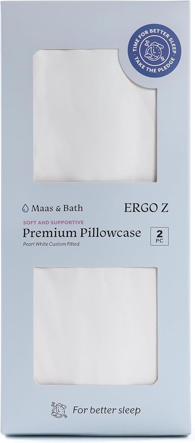 rm38 Maas & Bath Ergo Z Pillowcase - Premium Breathable Pillow Case for Quality Sleep, Made with Machine Washable Non-Peeling Cotton Fabric, Easy-Open Hidden Zipper, Non-Toxic & Odorless (2 Pack) - Image 1