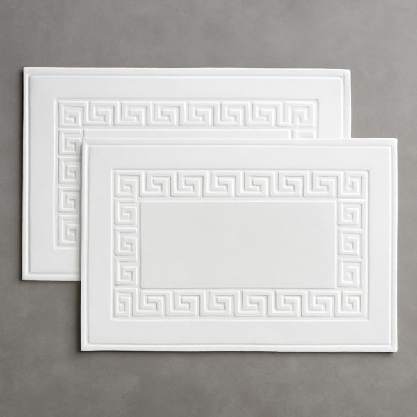 100% Recycle Cotton Bath Mat White Key Pattern Bath Rug [Not a Bathroom Rug], Soft Absorbent 330 GSM Shower Floor Towel Set, Hotel Spa Quality, Machine Washable (2 Pack)