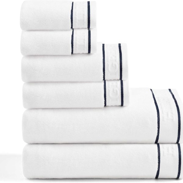 Tommy Hilfiger - Bath Towels, 100% Soft & Absorbent Plush Cotton with Zero Twist Constructions, Quick Dry and Medium Weight Bathroom Towels (Legacy White, 6 Piece)