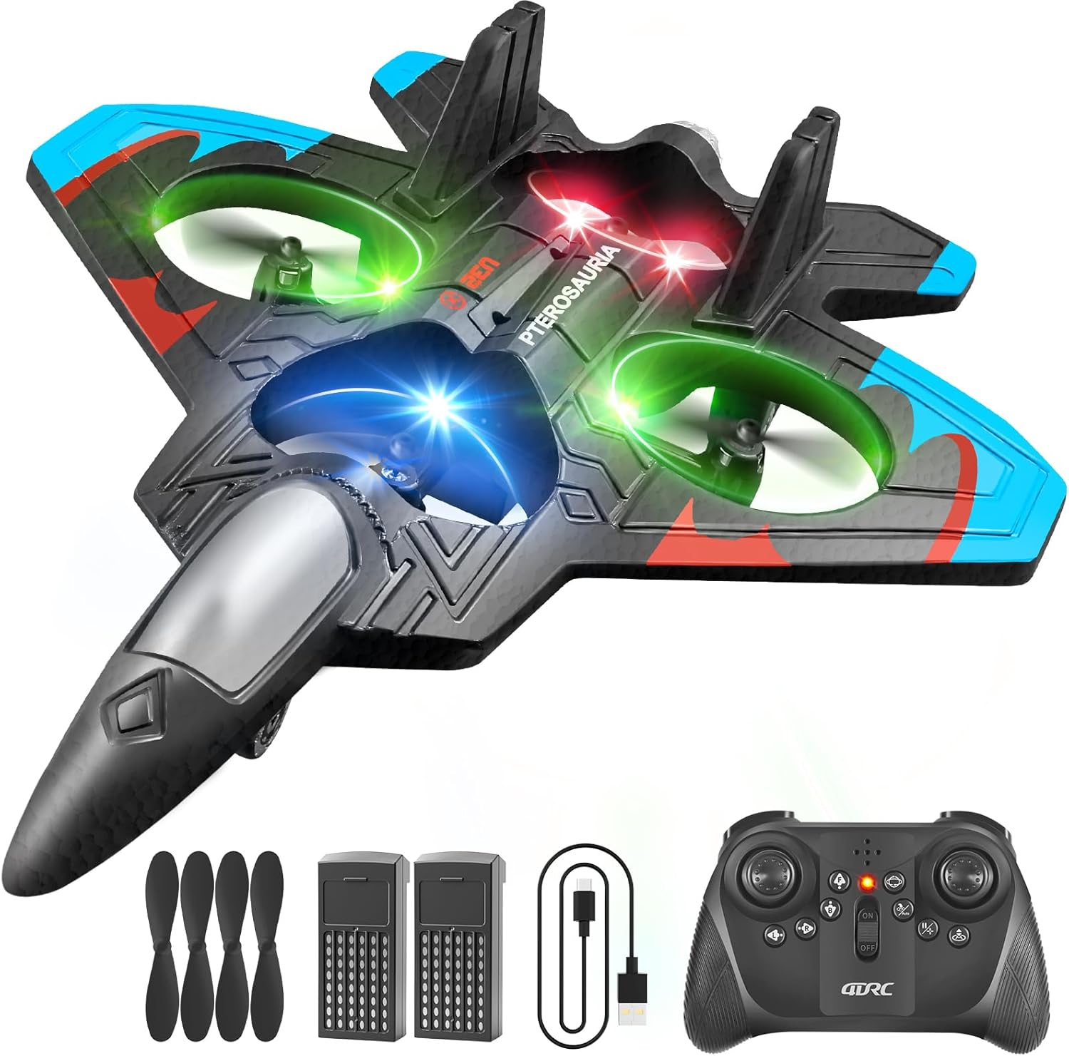 th114 4DRC V32 Foam Remote Control Airplanes RC Planes for Kids Adults, RC Airplane Fighter Jet with Light, 360° Flip Fighter Jet Toys, Stunt Roll, Airplane Toy Gifts for Kids Boys - Image 1