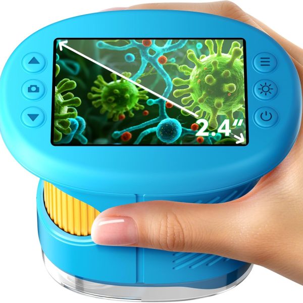 1000X Handheld Microscope for Kids, 4K 2.4" Screen Digital Kids Microscopes with 12 Slides, Portable Edu Toys Gifts for Age 3 4 5 6 7 8 9 10 11 12 Year Old Boys Girls Children Students(Blue)