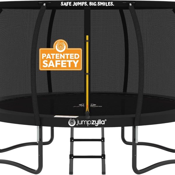 JUMPZYLLA Trampoline Outdoor 8FT 10FT 12FT 14FT 15FT 16FT with Enclosure and Ladder, ASTM Approved Recreational Trampoline for Kids and Adults, Anti-Rust Coated Frame