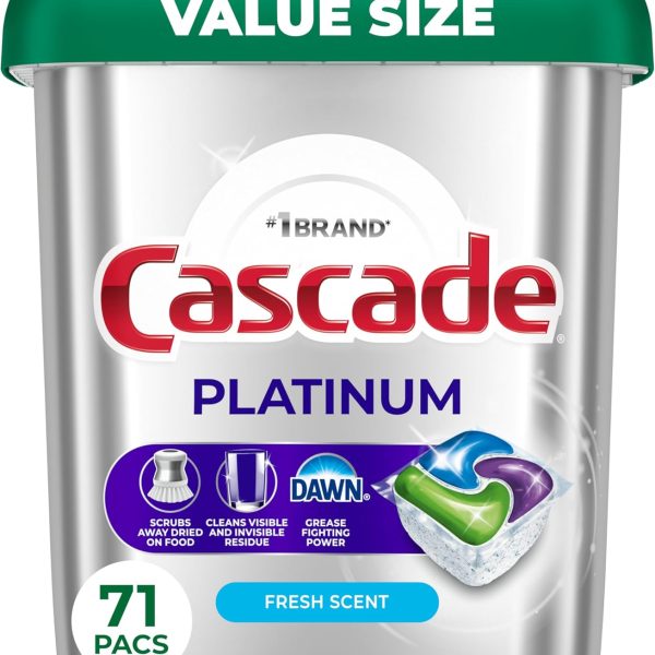 Cascade Platinum Dishwasher Pods, Dishwasher Detergent, Dish Detergent Soap, Fresh, 71 count