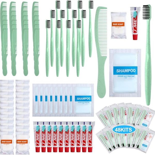 Hushee 48 Sets Personal Hygiene Kit Basic Toiletry Kit Homeless Care Package for Men, Women, Travel, Charity, Business Include Shampoo, Toothbrush, Toothpaste, Comb and Bath