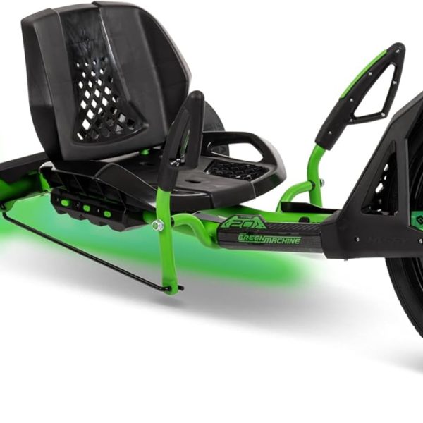 Huffy Green Machine 20 Inch Drift Trike, Sleek Ergonomic Design, Adjustable Seat, Durable Steel Frame, Easy to Operate, Drift Trike for Kids Ages 8+, LED Light Accents, Coaster Brake, Green and Black