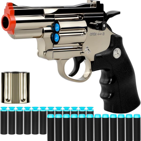 Toy Gun Foam Blaster Soft Bullet Toy Revolver, EVA Safety Soft Bullets Educational Shooting Game Toys,a Surprise Gift for Boys Teens Birthday Christmas（Electroplated Silver）