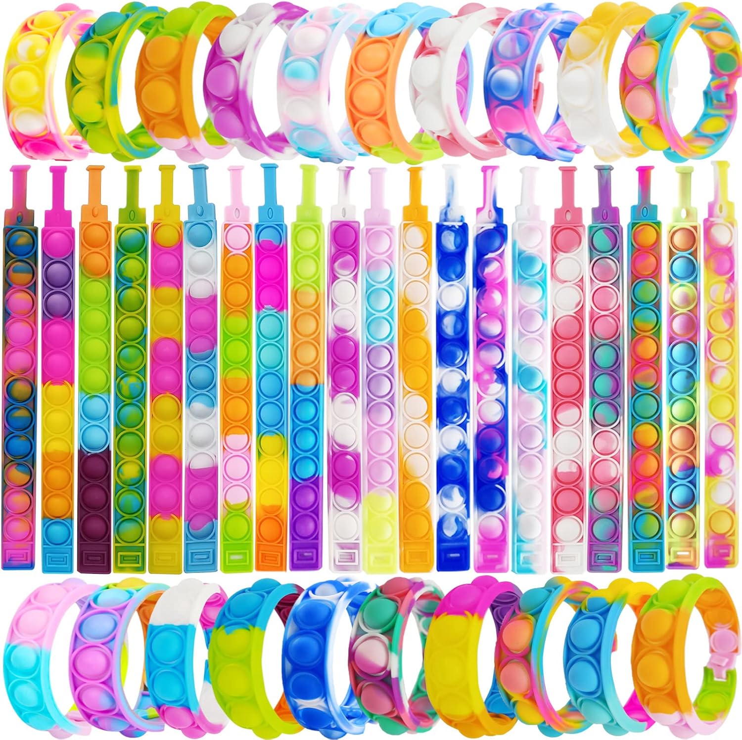 tn172 120 Pcs Pop Bracelet Bubble Fidget Toys for Party Favors, Hand Finger Silicone Wristband Bulk for Student Classroom Prizes, Goodie Bag Fillers Stuffers Birthday Christmas Valentine Gifts for Kid - Image 1