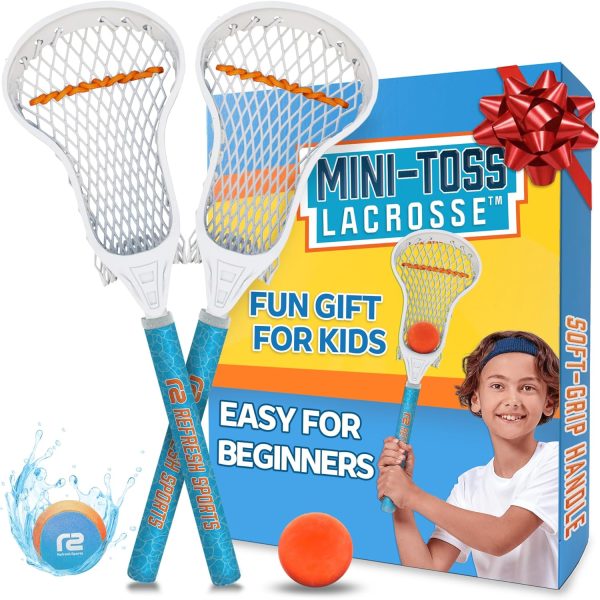 Mini Toss Lacrosse Set – The Ultimate Game for Boys & Girls - Best Gift for Kids, Teens or Adults - Comes with Lacrosse Ball & Water Skip Ball - Full Size Large Basket for Easier Catching & Throwing