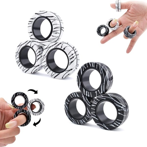 Cevioce 6 PCS Magnetic Rings Fidget Toys Set for Teens,ADHD Anxiety Magnetic Finger Spinner for Adults and Kids,Coolest Magnet Stress Relief Toy for 8 9 10 11 12+ Year Old Boys Girls