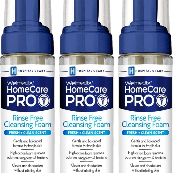 Welmedix Rinse Free Cleansing Foam, 3 in 1 Body Wash, Shampoo and Personal Cleanser for Elderly, Incontinence and Infant Care, Hospital Grade, Sulfate Free, Paraben Free (Pack of 3)