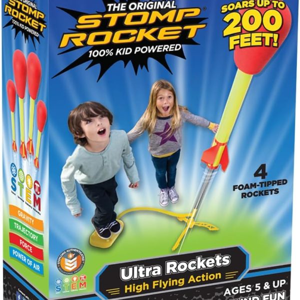 Stomp Rocket Ultra Rocket Launcher for Kids, 4 Rockets - Fun Backyard & Outdoor Kids Toys Gifts for Boys & Girls - High Flying Toy Foam Blaster Set - Multi-Player Adjustable Launch Stand
