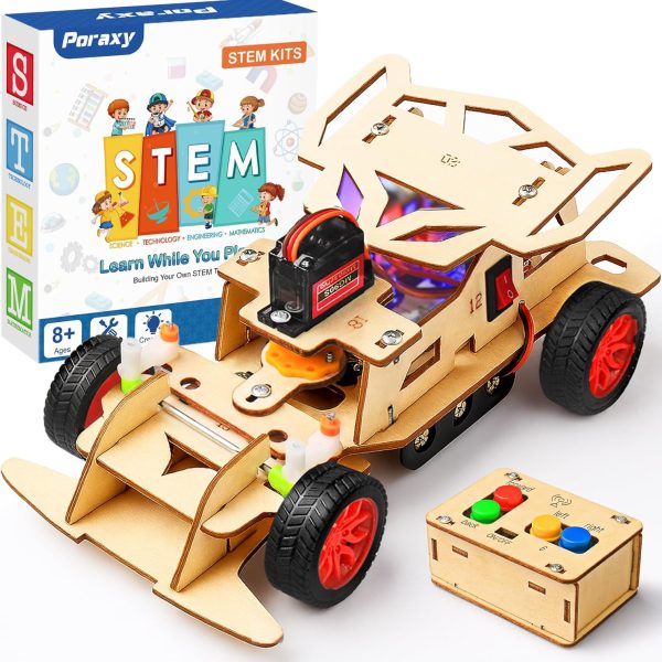 Poraxy STEM Kits for Kids 8-10, STEM Toys for Boys Ages 8-13, Remote Control Car, Wooden 3D Puzzles 8-12 Science Projects Building Model, Birthday Gifts for 8 9 10 11 12 13 14 Year Old Teen Boys Girls